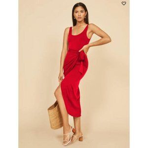Reformation Women Kaila Fitted Wrap Midi Dress in Red, S